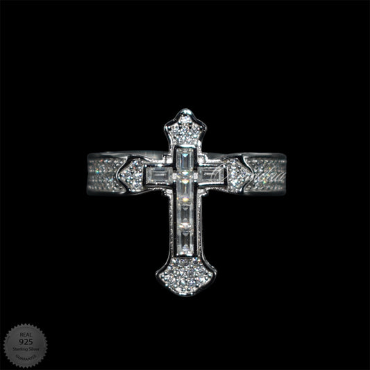 Baguette Moissanite cross ring size 10