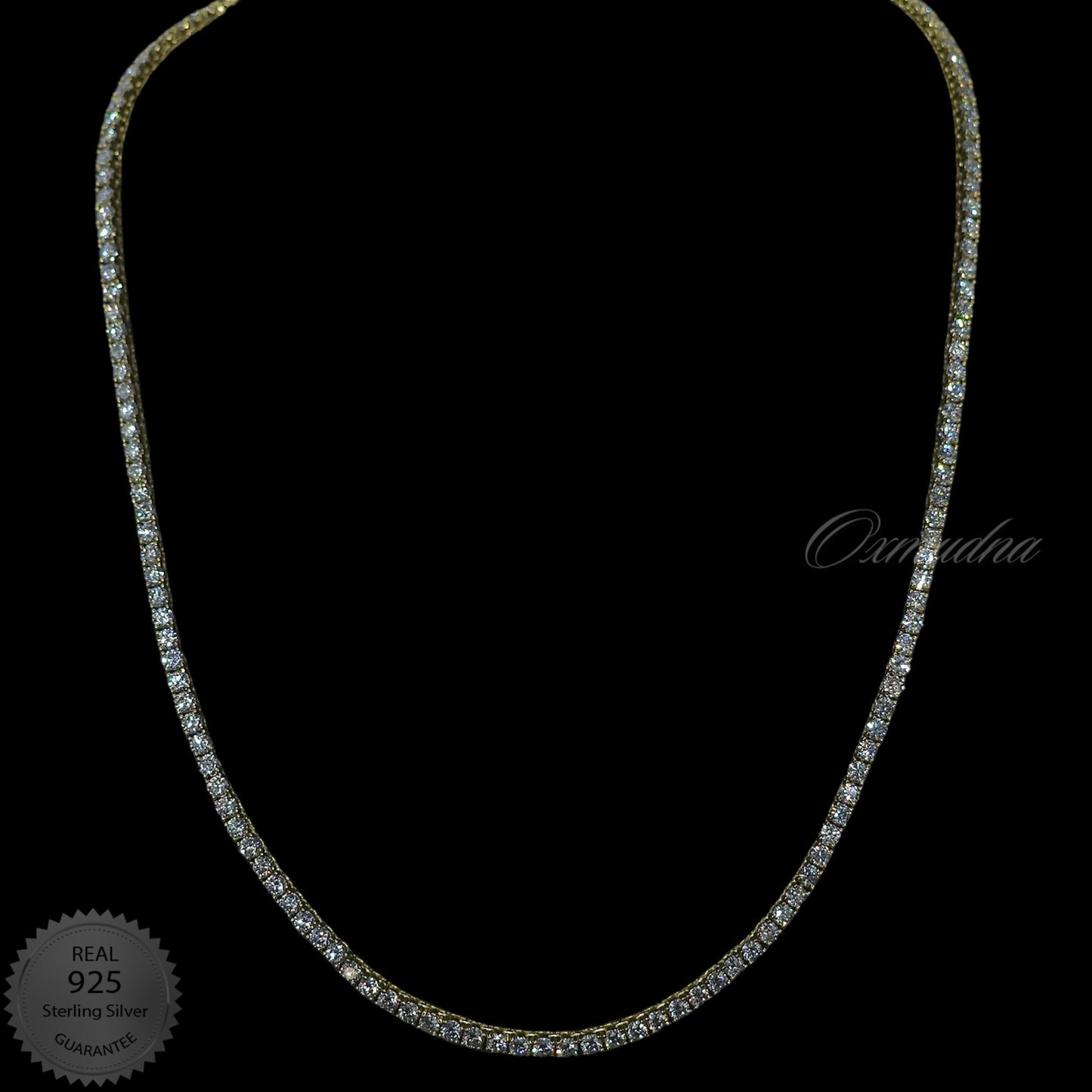 Moissanite Tennis Necklace 3mm 20” 925 Sterling silver Yellow Gold