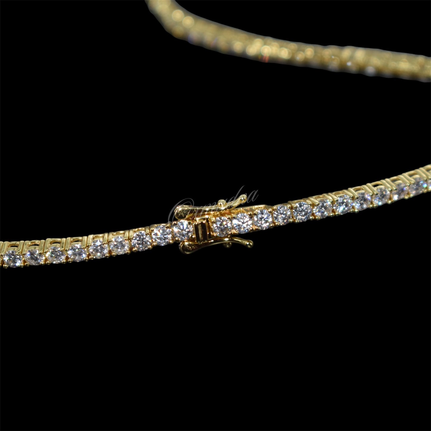 Moissanite Tennis Necklace 3mm 20” 925 Sterling silver Yellow Gold